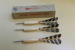 3 Vintage Wooden Deco Feather Darts - 7.  5 " Long