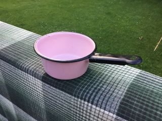 Vintage Pink Enamel Sauce Pot Pan With Black Trim 2 Cup