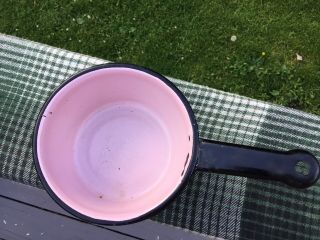 Vintage Pink Enamel Sauce Pot Pan with Black Trim 2 cup 2