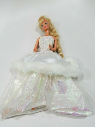 Vintage Barbie Doll 1976 Blonde Hair Large Blue Eyes White Dress