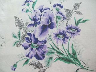 Vintage Cotton Table Cloth 50 X 65” Purple Flowers