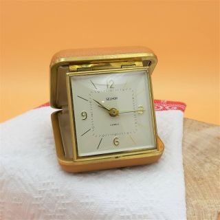 Vintage Michanical Wind - Up Folding Travel Alarm Clock / Selhor / Germany