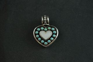 Vintage Sterling Silver Heart Pendant W Turquoise Beads - 8.  8g