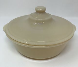 Vintage Fire - King Philbe Pattern Glass Ivory Round Casserole Dish With Lid