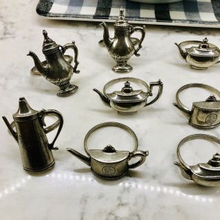 Teapot Pewter Napkin Rings Set Of 10 Vintage Made In the USA - 4 Designs 2