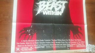 The BEAST WITHIN 1982 folded Vintage movie theater poster HORROR 27x41 3