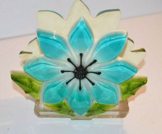 Vintage Lucite Resin Acrylic Blue Flower Napkin/letter Holder