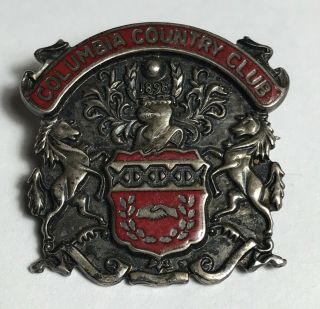 Vintage Columbia Country Club Sterling Silver Red Enamel Pin