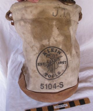 Vtg Klein Lineman Leather & Canvas Bucket No.  5104 - S Usa Made