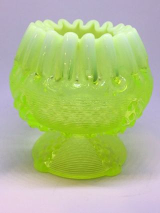 Vintage Yellow Glass Fluted Vase Bowl Stemmed Candy Dish