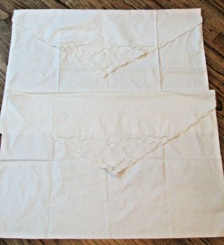 Vintage Cotton Envelope Style Cotton Pillowcases White On White 21 " X 30 "