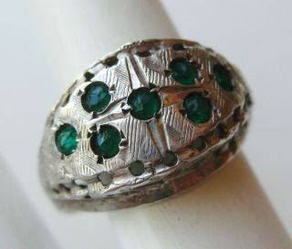 Fine Vintage Sterling Silver Emerald Green Jeweled Art Deco Ring 6.  5