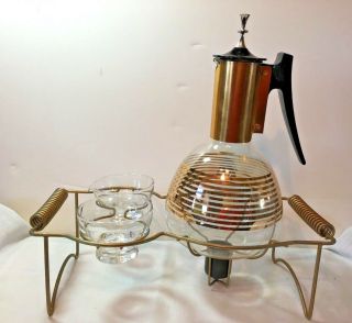 Vintage Colony Coffee Carafe Warming Stand Atomic Sugar Creamer Mid - Century