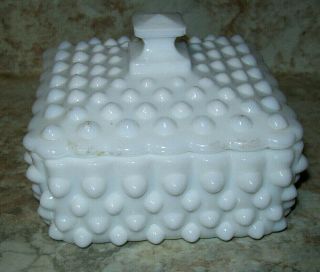Vintage Fenton White Milk Glass Hobnail Lidded Candy Dish