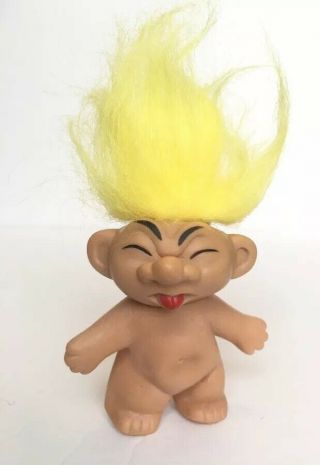 Vintage Unusual Troll Doll Nude Yellow Hair Soft Rubber Taiwan Ugly Weird Odd