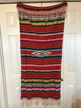 Vintage Mexican Saltillo Rainbow Serape Wool Blanket Large Eyedazzler; 28”x 59”