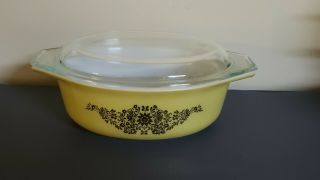 Vintage Pyrex 043 Golden Garland Oval Casserole Dish & Lid