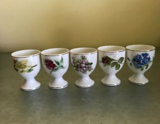 Vintage Porcelain Egg Cups Floral Design Made In Japan Set Of 5