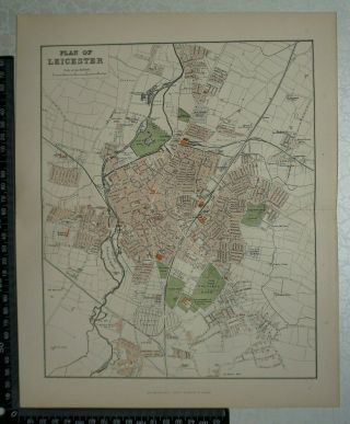 1894 Vintage Map / Plan Of Leicester - Brabner / Mackenzie
