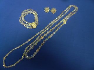 Vintage Costume Jewelry Aurora Borealis Crystal Bead Necklace Bracelet Earrings