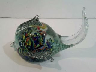 Vintage Art Studio Glass Puffer Fish Paperweight Figurine 4 " Multi Color