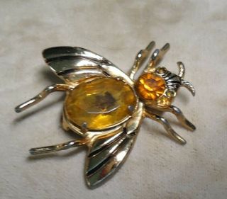 Vintage Coro Gold - Tone Yellow Rhinestone Bee Brooch Pin