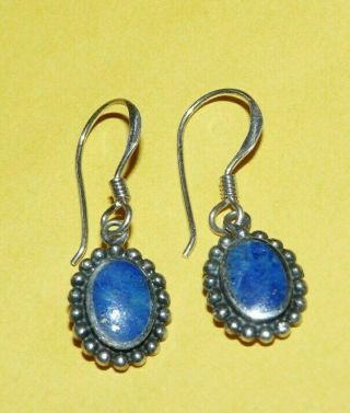 Vintage Designer " Boma " Sterling Silver " 925 " Blue Lapis Dangle Earrings Signed