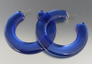 Vintage 60’s Blue Plastic Lucite Pierced Hoop Earrings