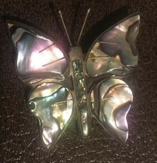 Signed Sterling Silver 925 Butterfly Pin 1’5 ",  Mother Of Pearl,  Vintage