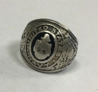 Vintage Ww2 United States Navy Sterling Silver Onyx Men’s Ring Size 7.  75