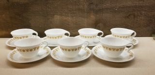 Set 7 Vintage Corning Corelle Golden Butterfly Saucers And Cups
