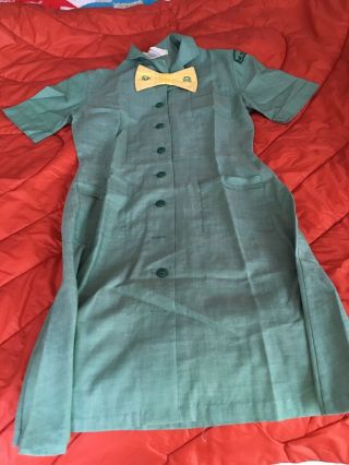 Vintage Girl Scout Junior Uniform Dress With Yellow Bow Size 8 1968 - 1973