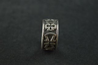 Vintage Sterling Silver Wide Ring W Cross Design - 8g