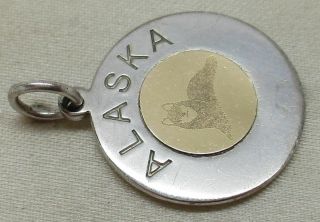 Vintage Solid 14k Gold & Sterling Silver Alaskan Wolf Medallion Pendant - L@@k