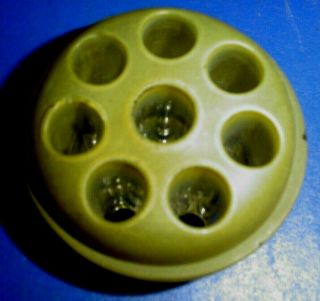 Green - - Glass Vintage Flower Frog - - 8 Holes - - 2 - 1/2 " Diameter