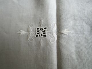 Vintage White Linen Table Runner Topper Dresser Scarf embroidered open work 2