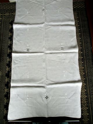 Vintage White Linen Table Runner Topper Dresser Scarf embroidered open work 4