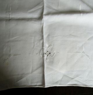 Vintage White Linen Table Runner Topper Dresser Scarf embroidered open work 5