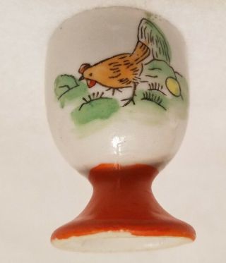 Vintage Egg Holder With Hen On Cup,  Orange Base,  Japan Stamped On Bottom