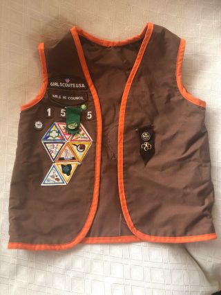 Vintage Brownie Vest Girl Scouts.  Patches And Metal Pin Backs