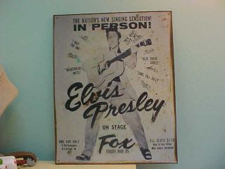 Vintage Elvis Presley 1956 Detroit Concert Fox Poster Sign 50s Tin Metal Presly