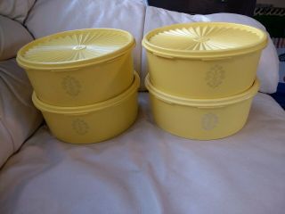 Vintage Tupperware 4 Canisters,  1204,  With Servalier Lids,  Harvest Gold