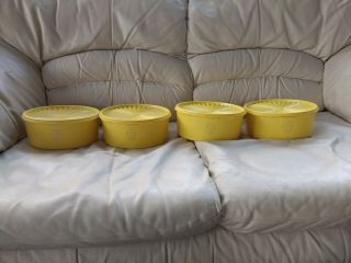 Vintage Tupperware 4 Canisters,  1204,  With Servalier Lids,  Harvest Gold 2