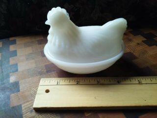 Vintage White Milk Glass Hen on Nest Chicken Rooster Lid Bowl Dish Opalescent 5
