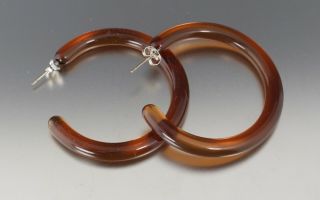 Vintage 60’s Brown Plastic Lucite Pierced Hoop Earrings