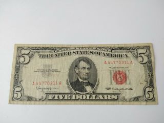 Vintage $5 Dollar Bill Red Seal 1963 Us Note Currency Circulated Paper Money