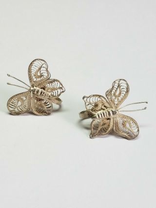 Vintage Mexico Sterling Silver Filigree Butterfly Screw Back Earrings