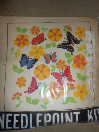Vintage Tina Of California Needlepoint Kit Huge 15 " X15 " Flying Butterflies