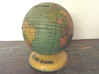 Vintage Chein Tin Bank World Globe,  Pre - W W Ii