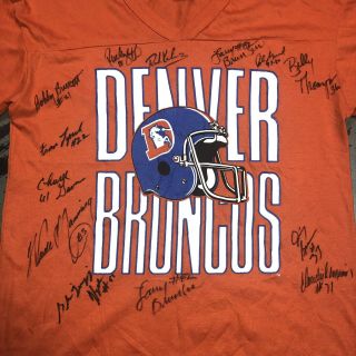 Vintage 80s Denver Broncos T Shirt With Team Autographs